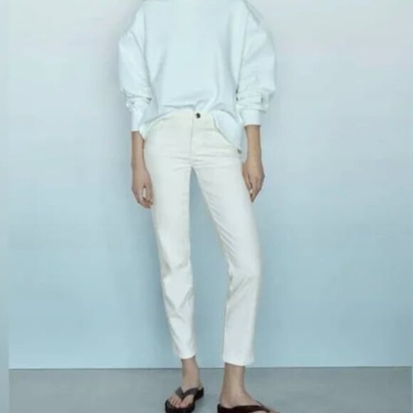 Massimo Dutti by ZARA Ivory Slim Fit Mid Rise Cropped Jeans – Size 6 - Picture 1 of 2